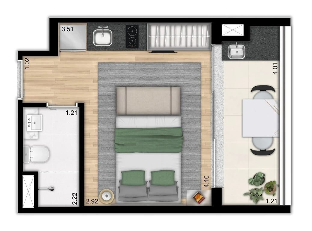 Planta 01 - 1 dorm 25 20m² - studio