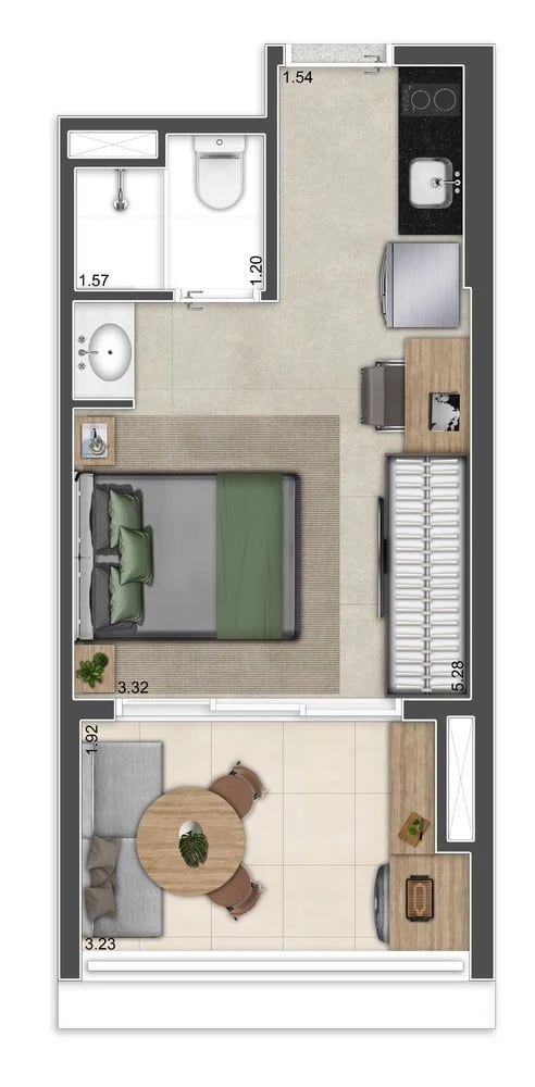 Planta 01 - 1 dorm 26m² - studio
