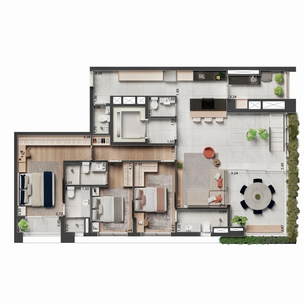 Planta 08 - 4 dorm 280m² - cobertura duplex - inferior