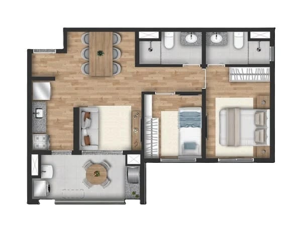 Planta 03 - 2 dorm 53m²