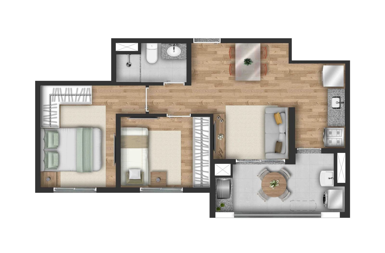 Planta 01 - 2 dorm 47m²