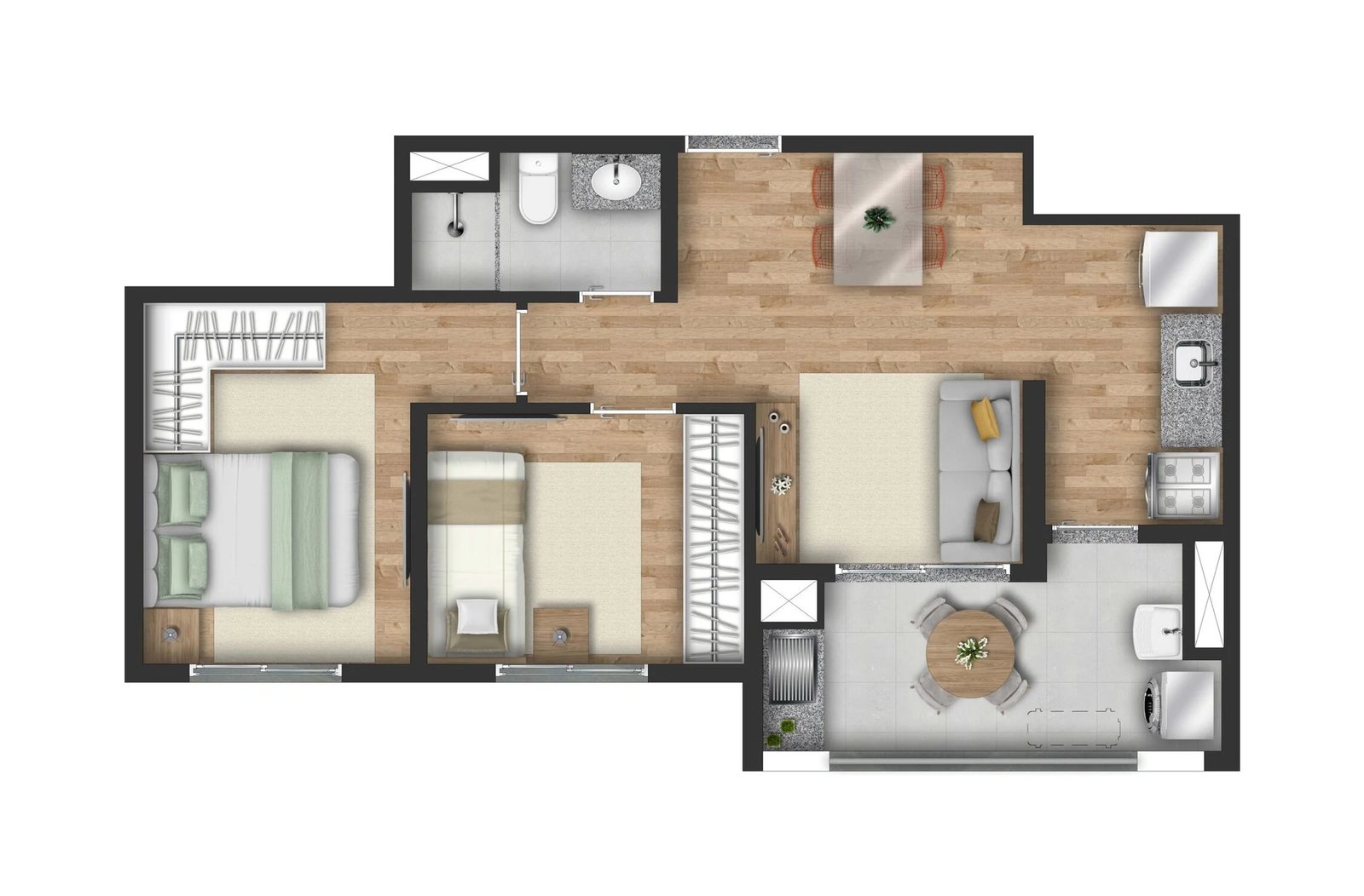 Planta 01 - 2 dorm 47m²