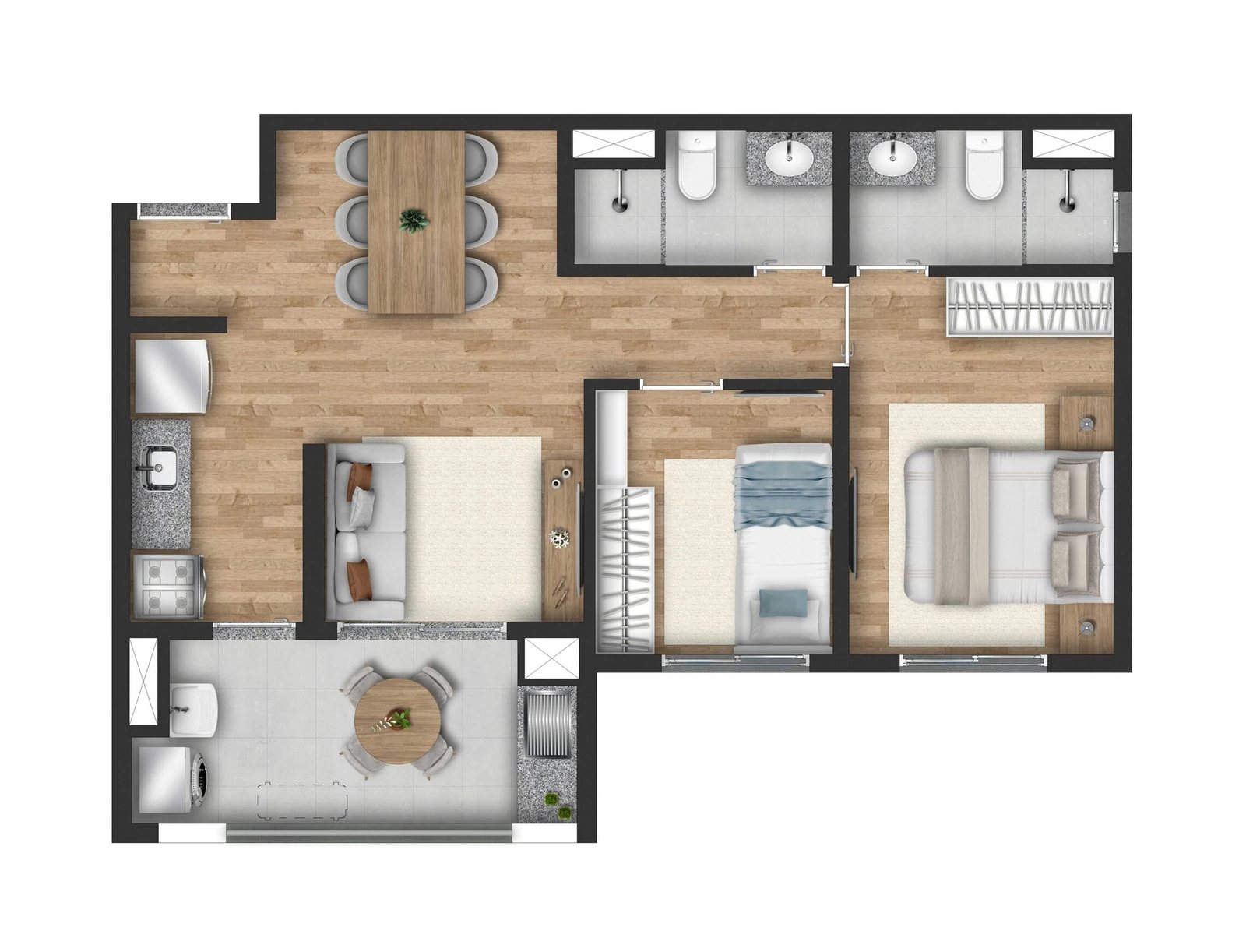 Planta 03 - 2 dorm 52m²