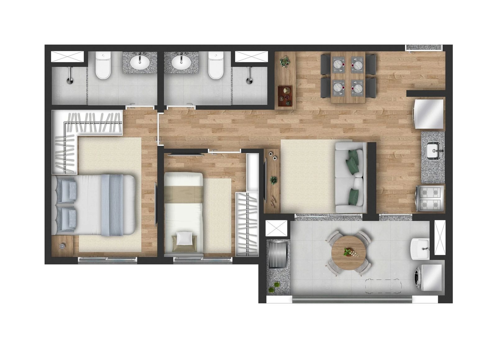 Planta 02 - 2 dorm 50m²