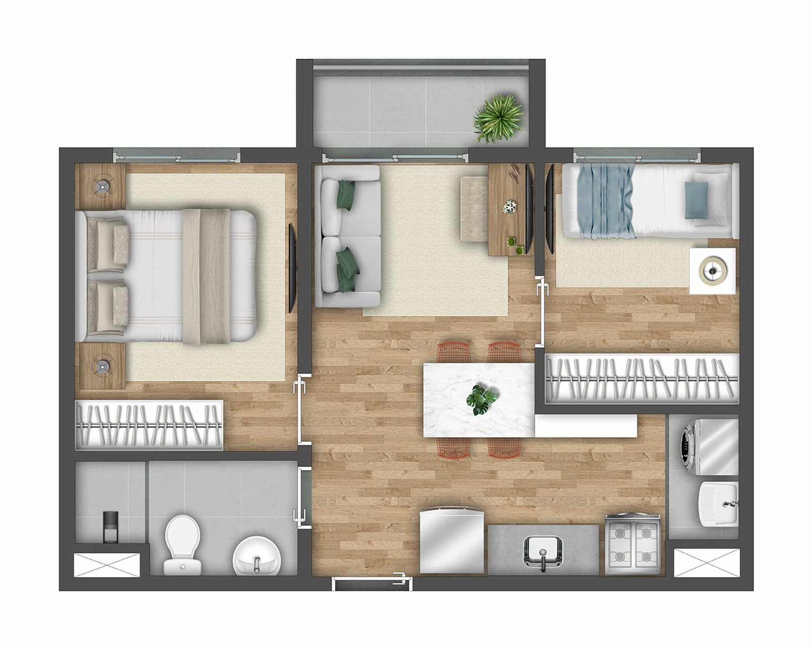 Planta 03 - 2 dorm 37m²