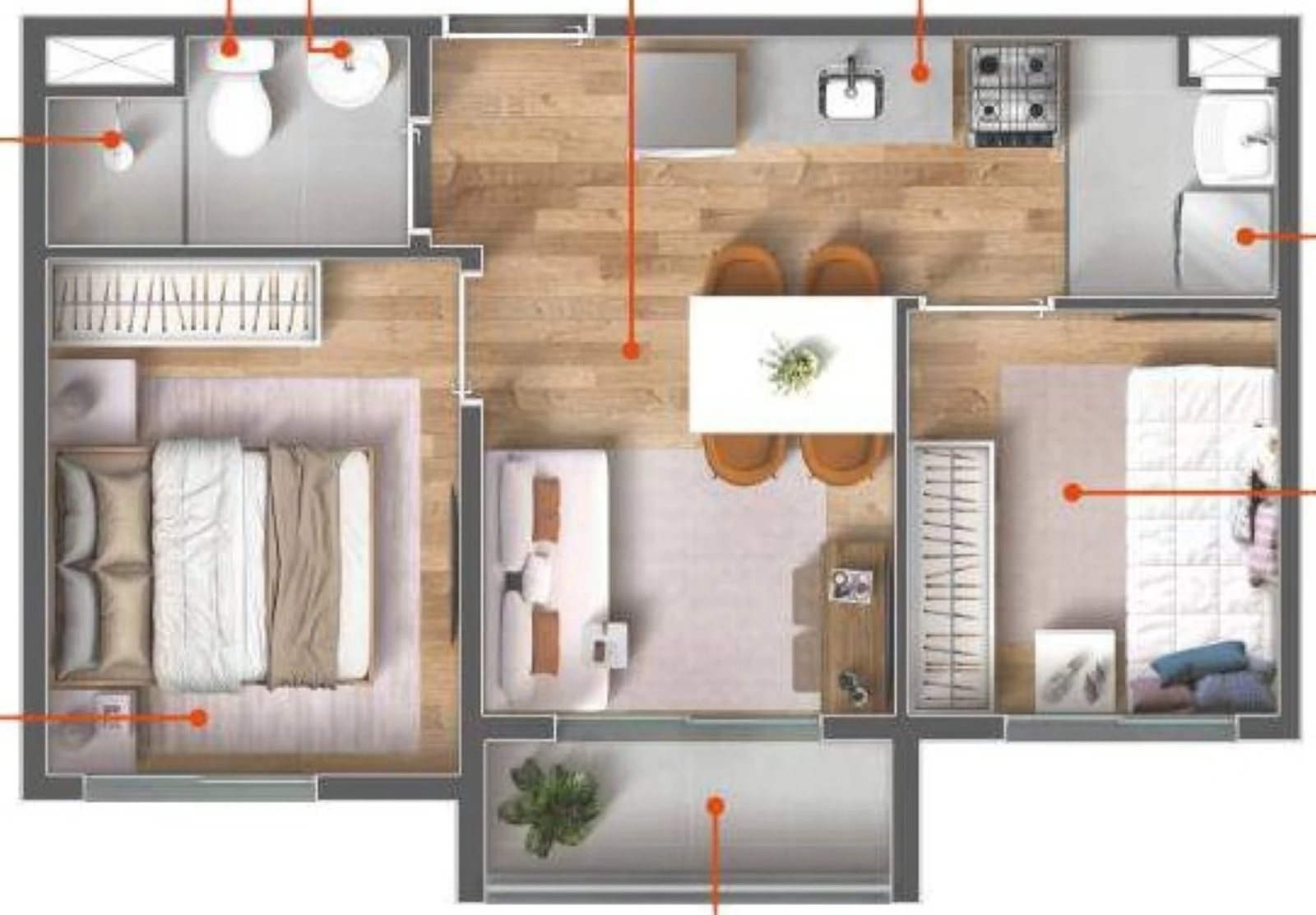 Planta 02 - 2 dorm 34m²
