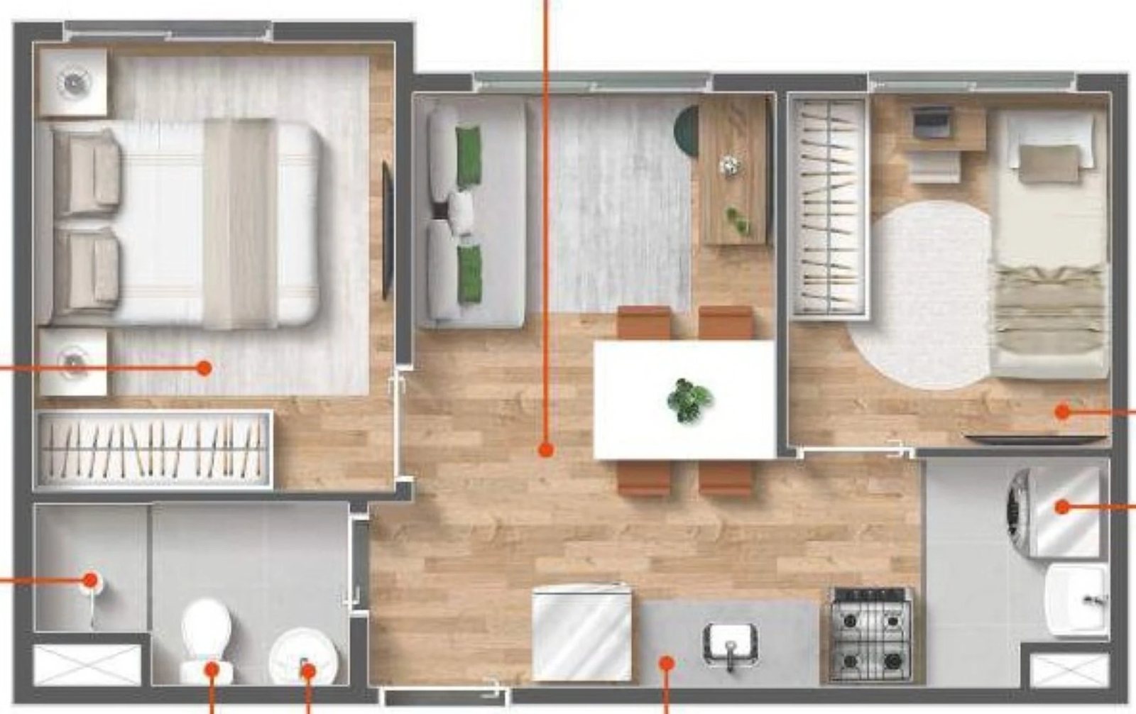 Planta 01 - 2 dorm 32m²