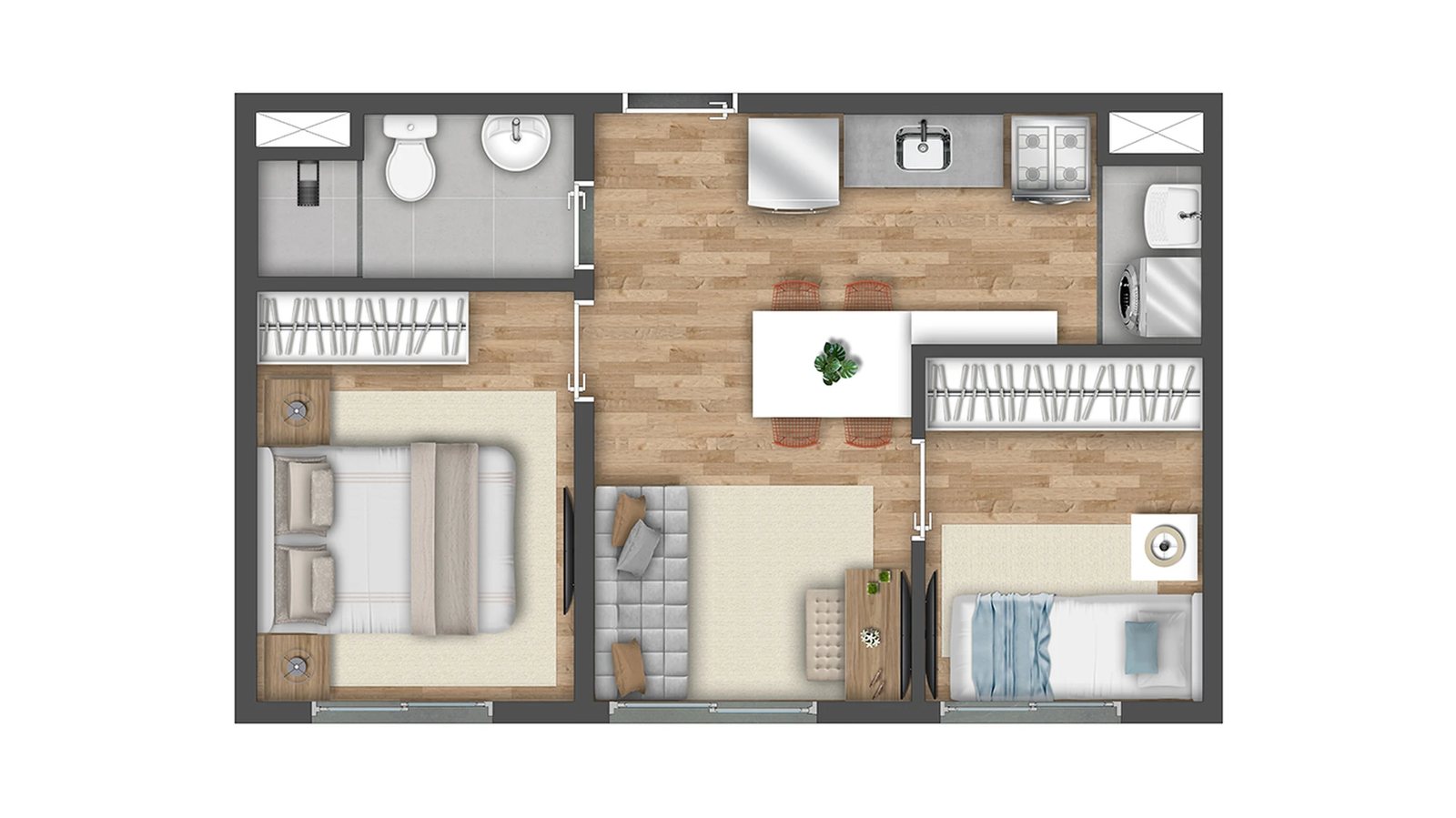 Planta 01 - 2 dorm 34m²