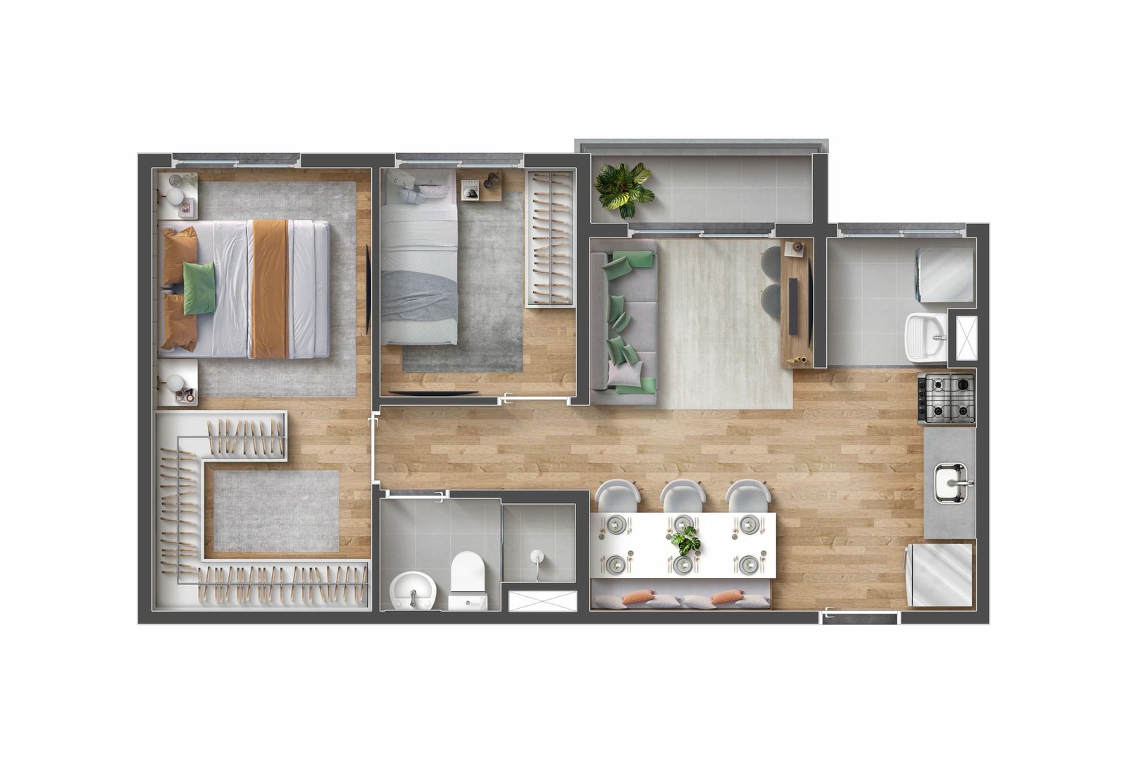 Planta 03 - 2 dorm 44m²