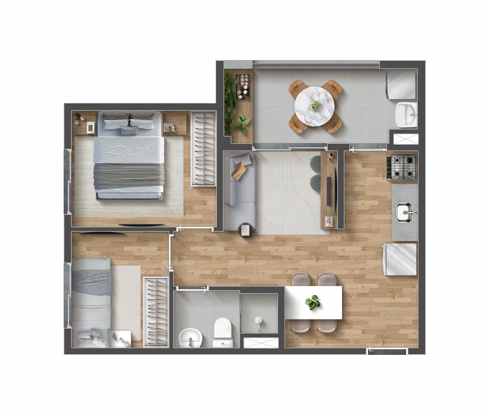 Planta 02 - 2 dorm 43m²