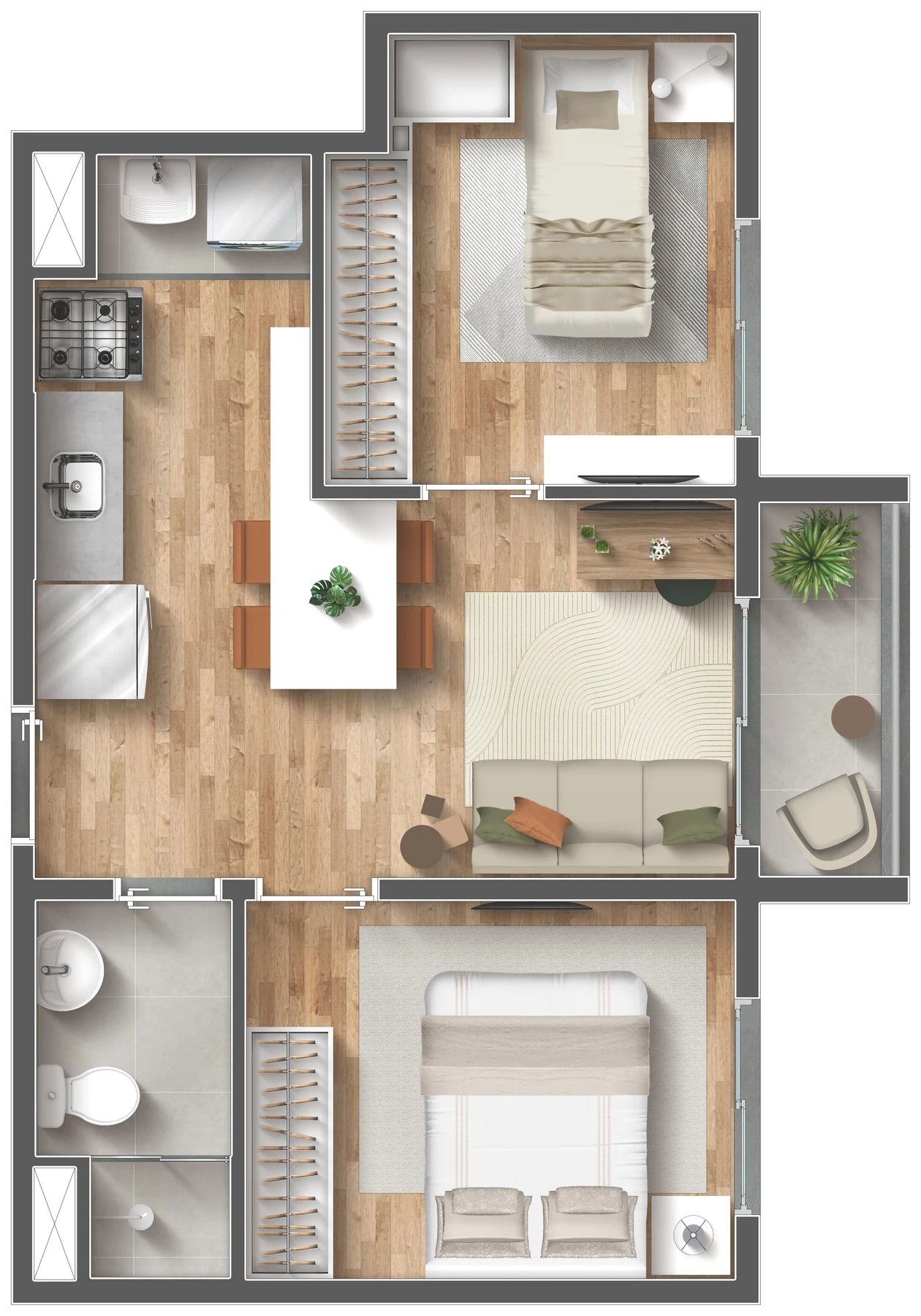 Planta 03 - 2 dorm 39m²