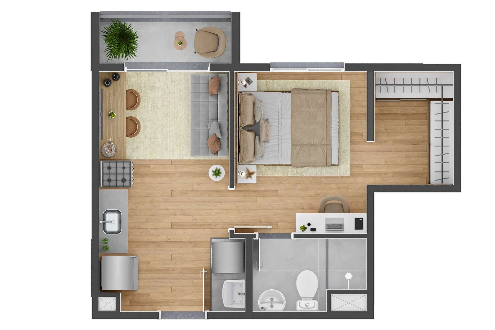 Planta 03 - 1 dorm 30m²
