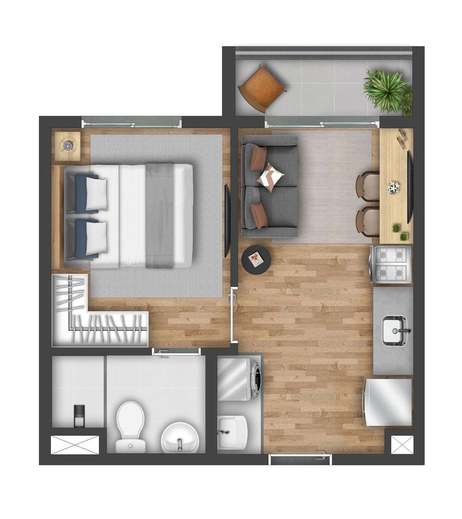Planta 01 - 1 dorm 26m²