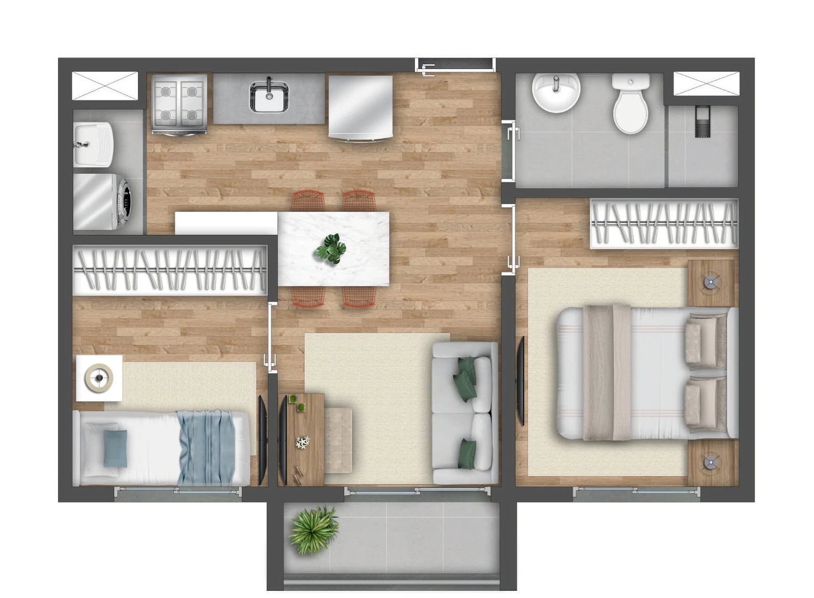 Planta 02 - 2 dorm 37m²