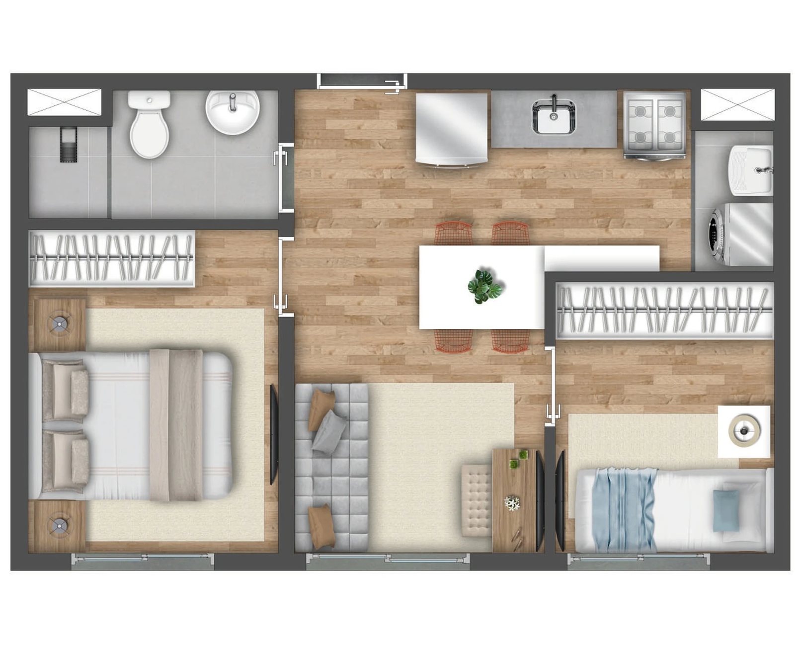 Planta 01 - 2 dorm 34m²