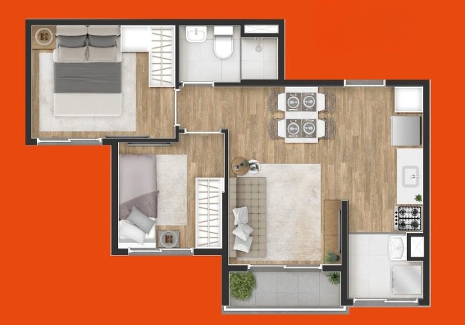 Planta 03 - 2 dorm 40m²