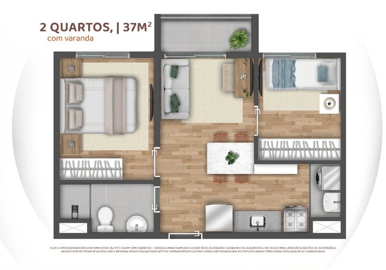 Planta 04 - 2 dorm 37m²