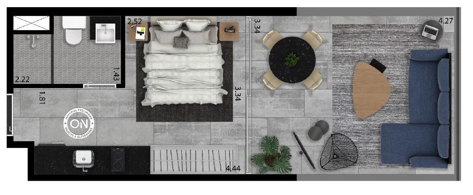 Planta 03 - 1 dorm 33m² - garden