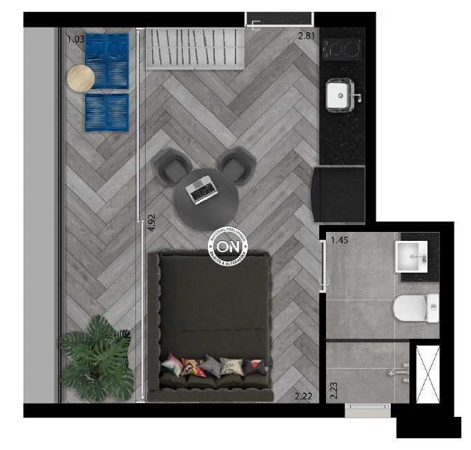 Planta 01 - 1  dorm 24m² - studio