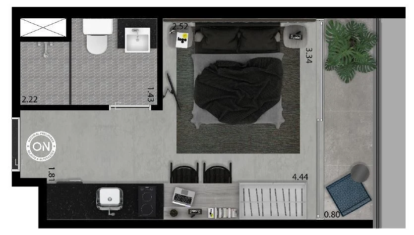 Planta 02 - 1 dorm 21m² - studio