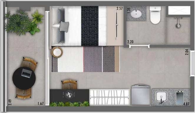 Planta 02 - 1 dorm 24 05m² - studio