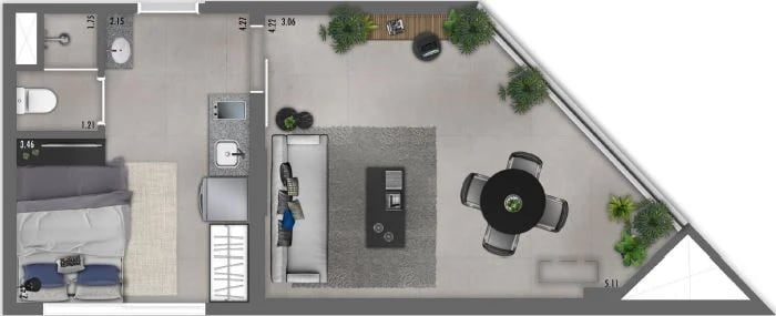 Planta 06 - 1 dorm 40 51m²