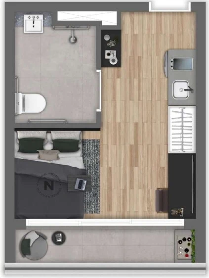 Planta 03 - 1 dorm 23 74m² - studio