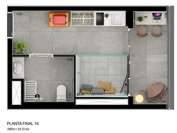 Planta 01 - 1 dorm 23m² - studio