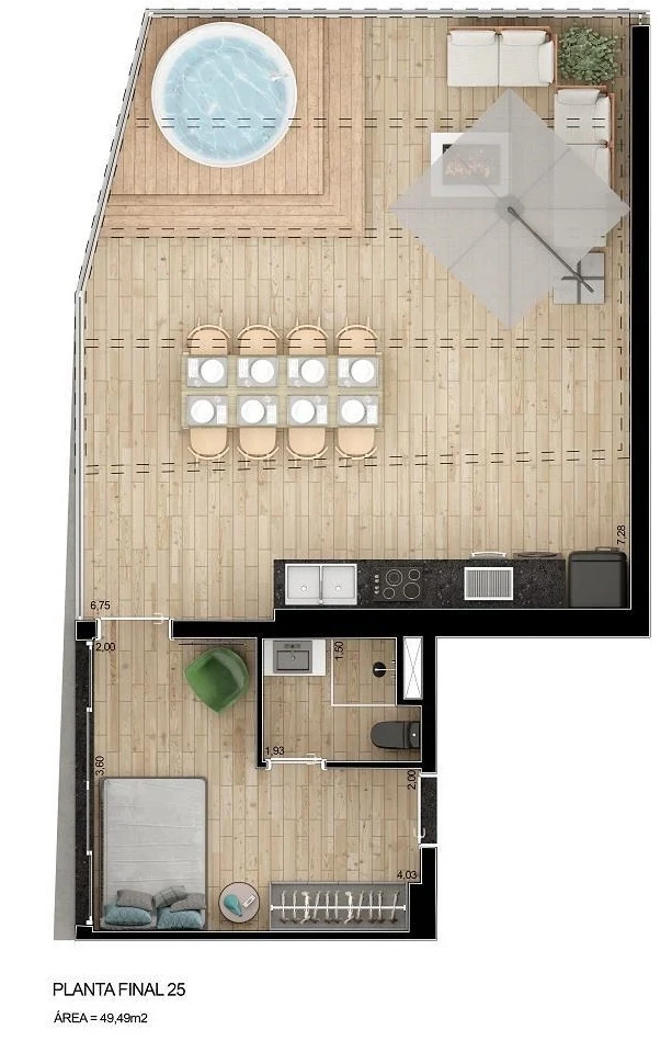 Planta 05 - 1 dorm 49m² - studio
