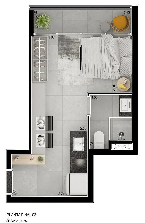 Planta 09 - 1 dorm 29m² - studio