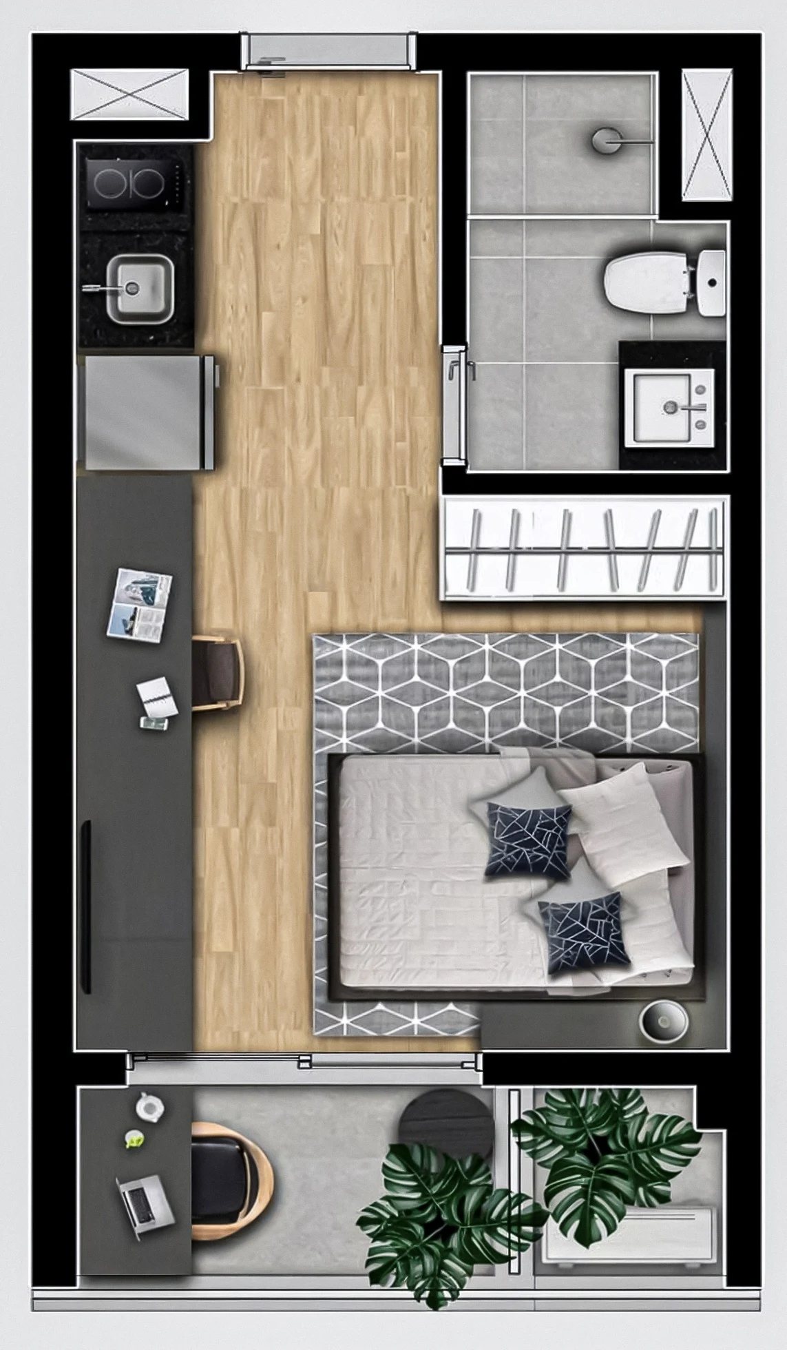 Planta 01 - 1 dorm 25m² - studio