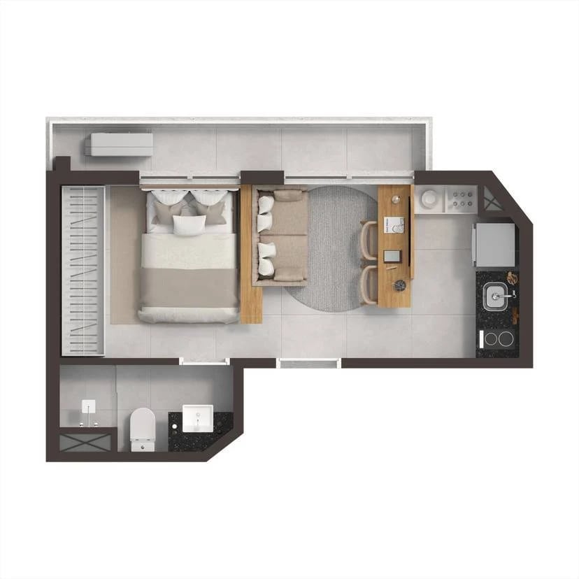 Planta 03 - 1 dorm 24,82m² - studio