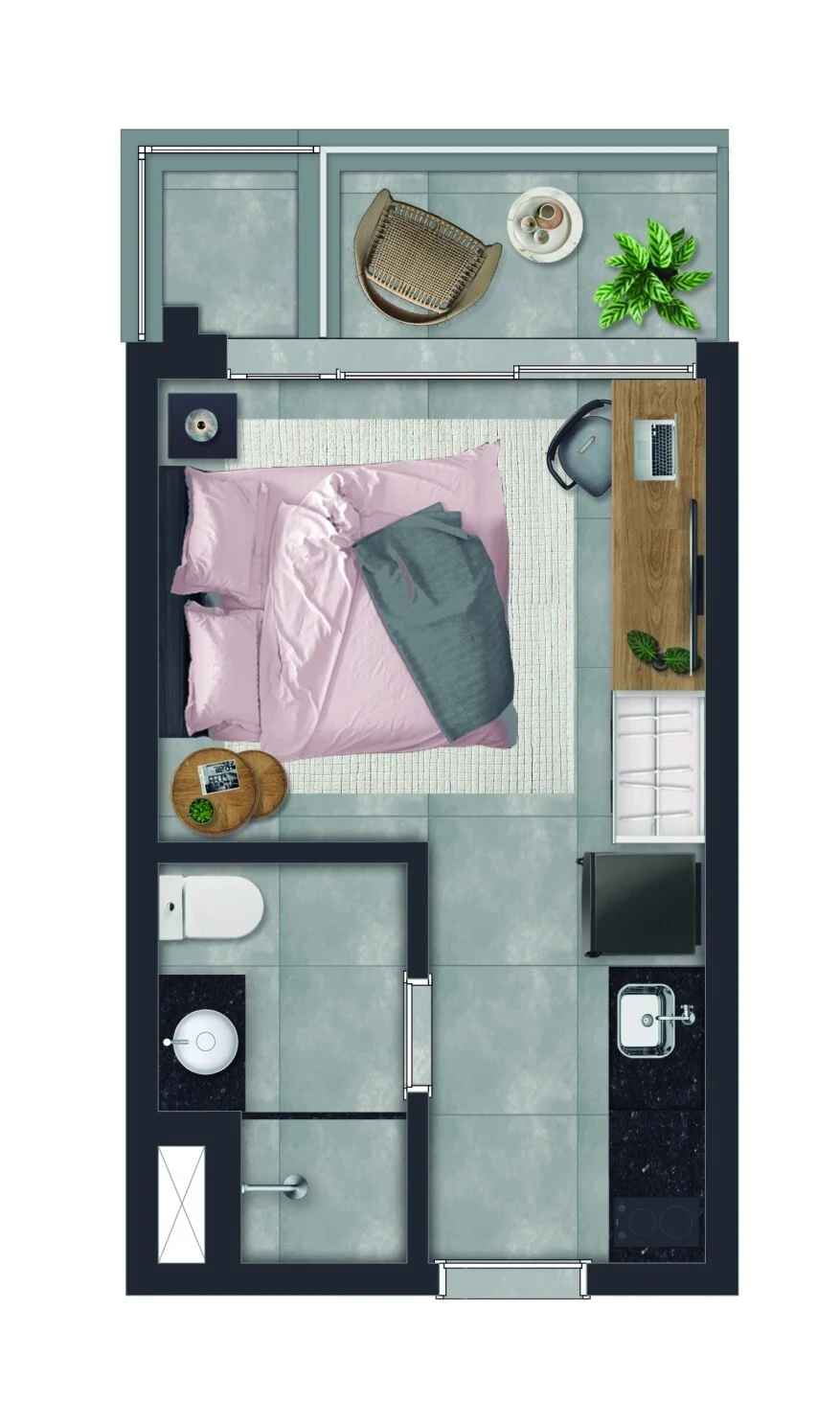 Planta 04 - 1 dorm 25,22m² - studio