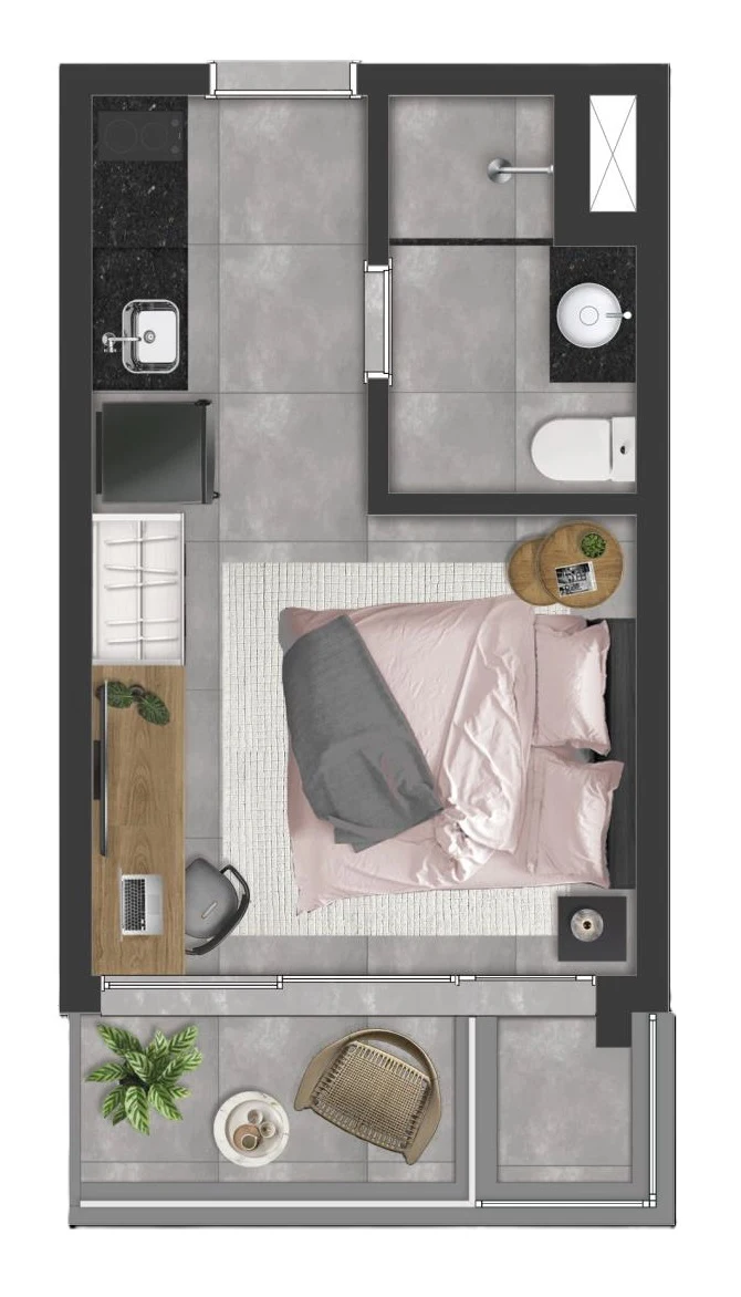 Planta 03 - 1 dorm 25m² - studio