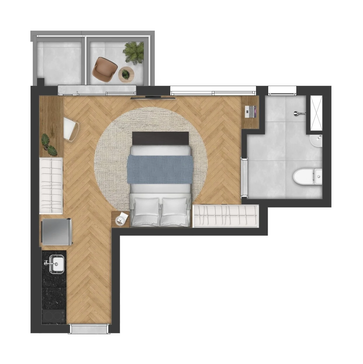 Planta 05 - 1 dorm 30,92m² - studio