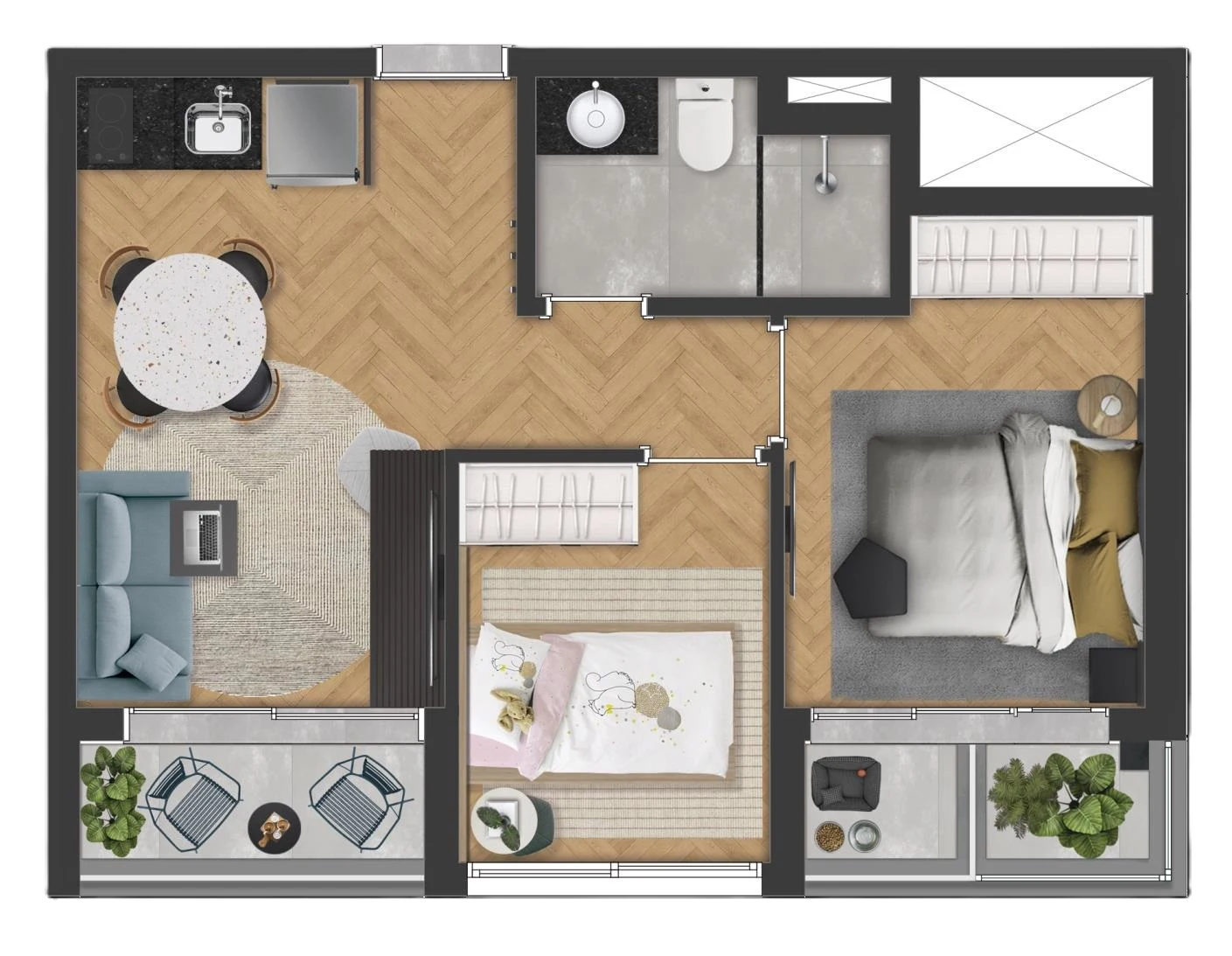 Planta 07 - 2 dorm 42m²