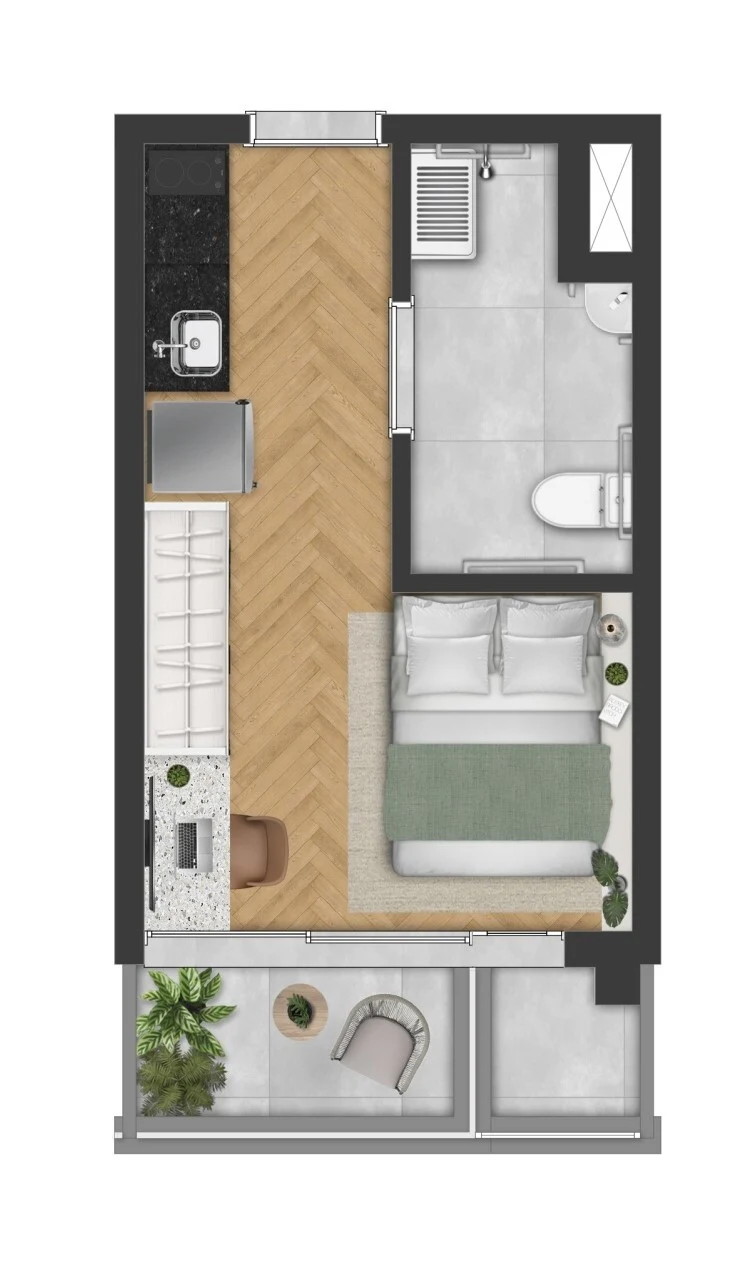 Planta 02 - 1 dorm 24,52m² - studio