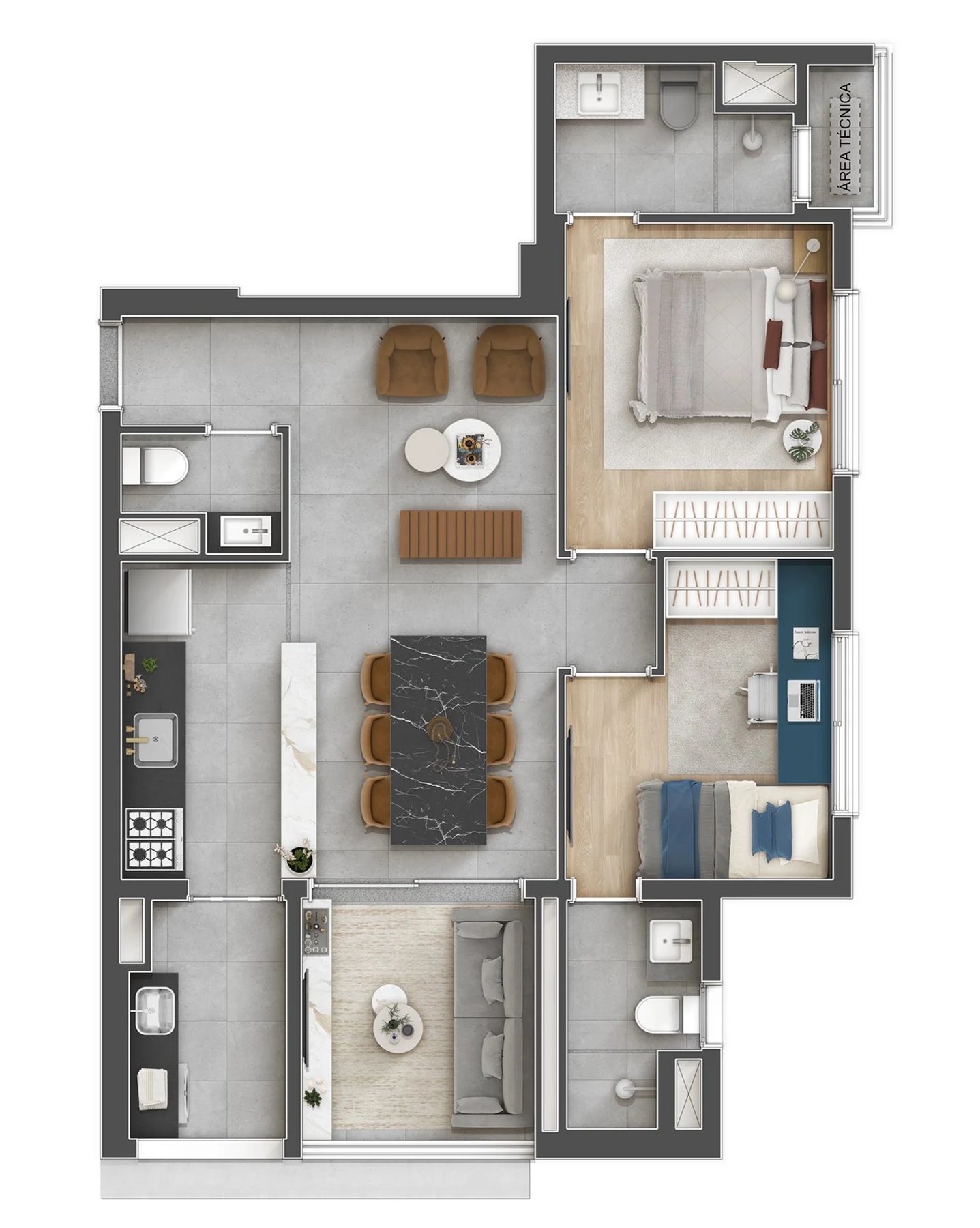 Planta 01 - 2 dorm 69,58m²