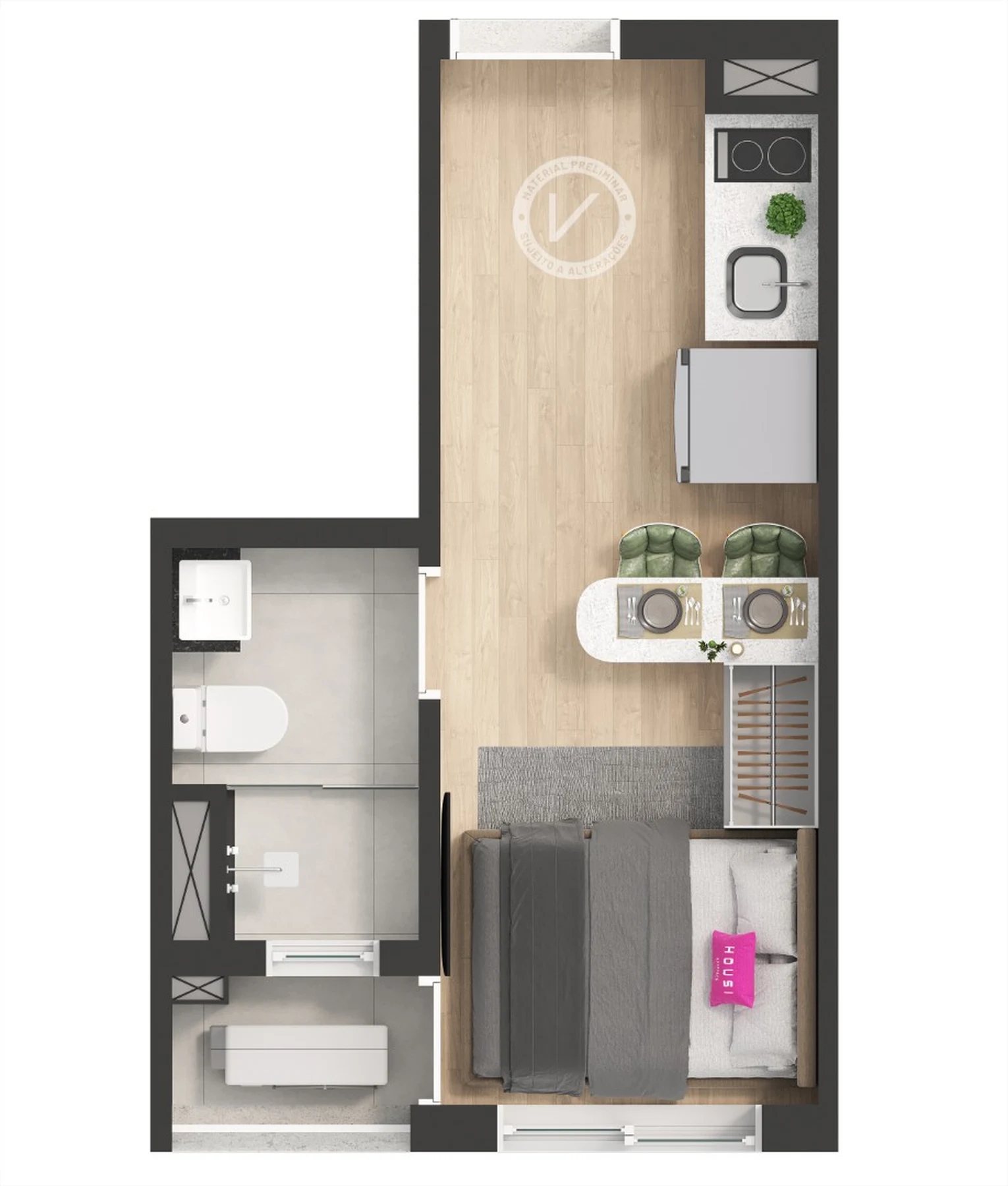 Planta 03 - 1 dorm 17,39m² - studio