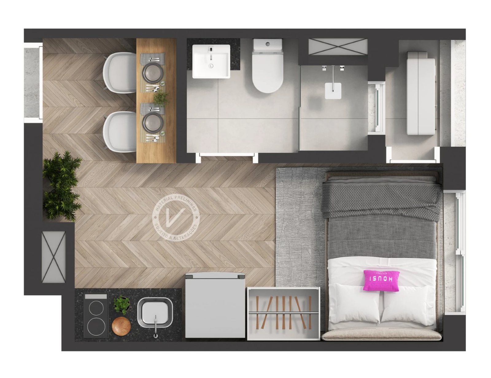 Planta 02 - 1 dorm 17,31m² - studio