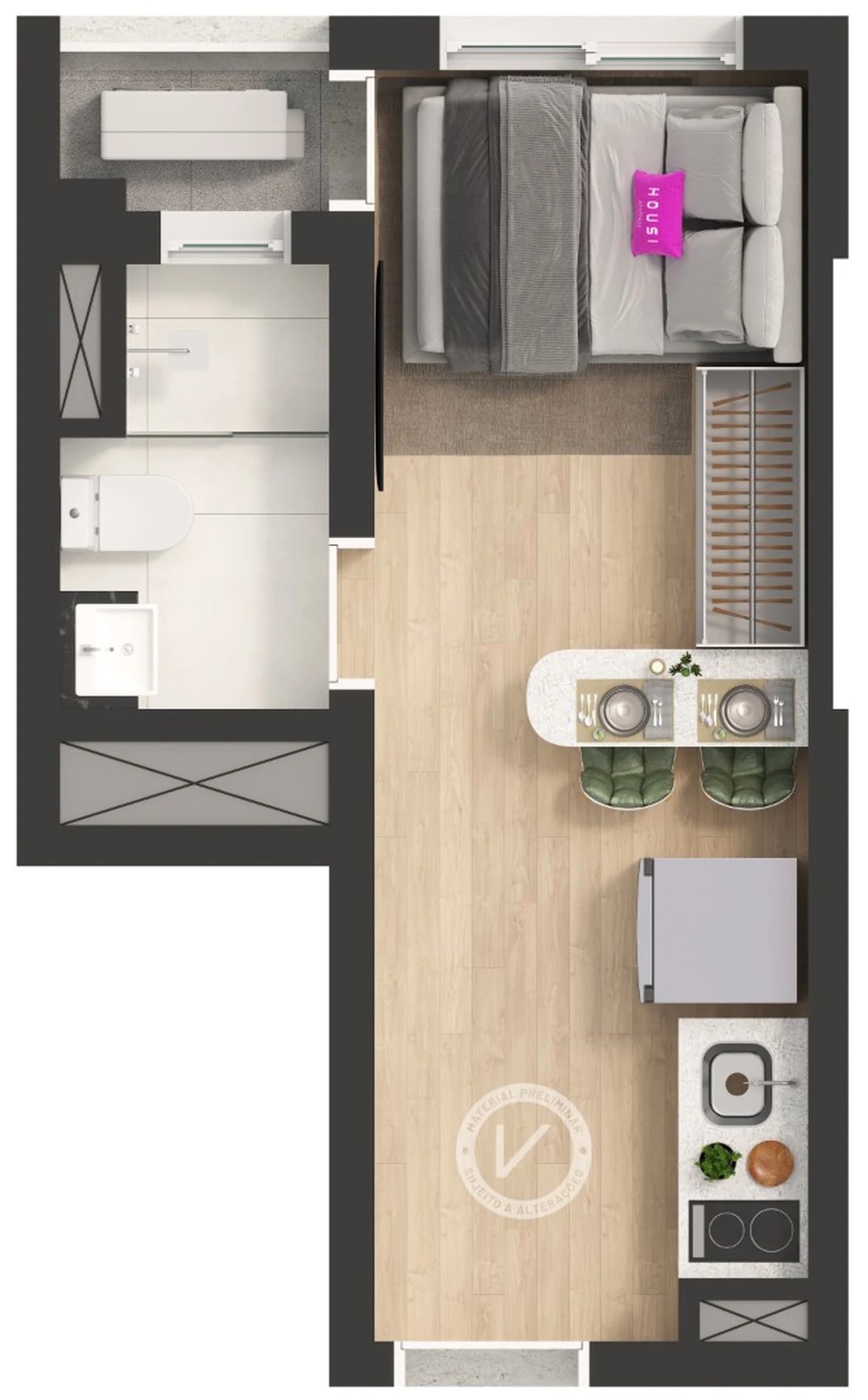 Planta 05 - 1 dorm 19,51m² - studio