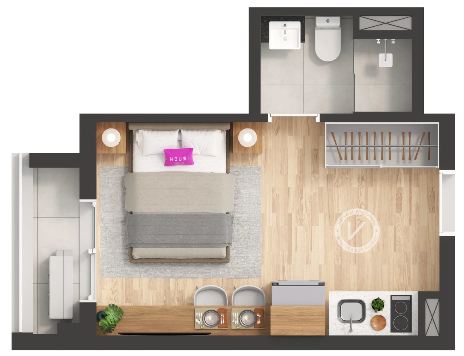 Planta 07 - 1 dorm 21,55m² - studio