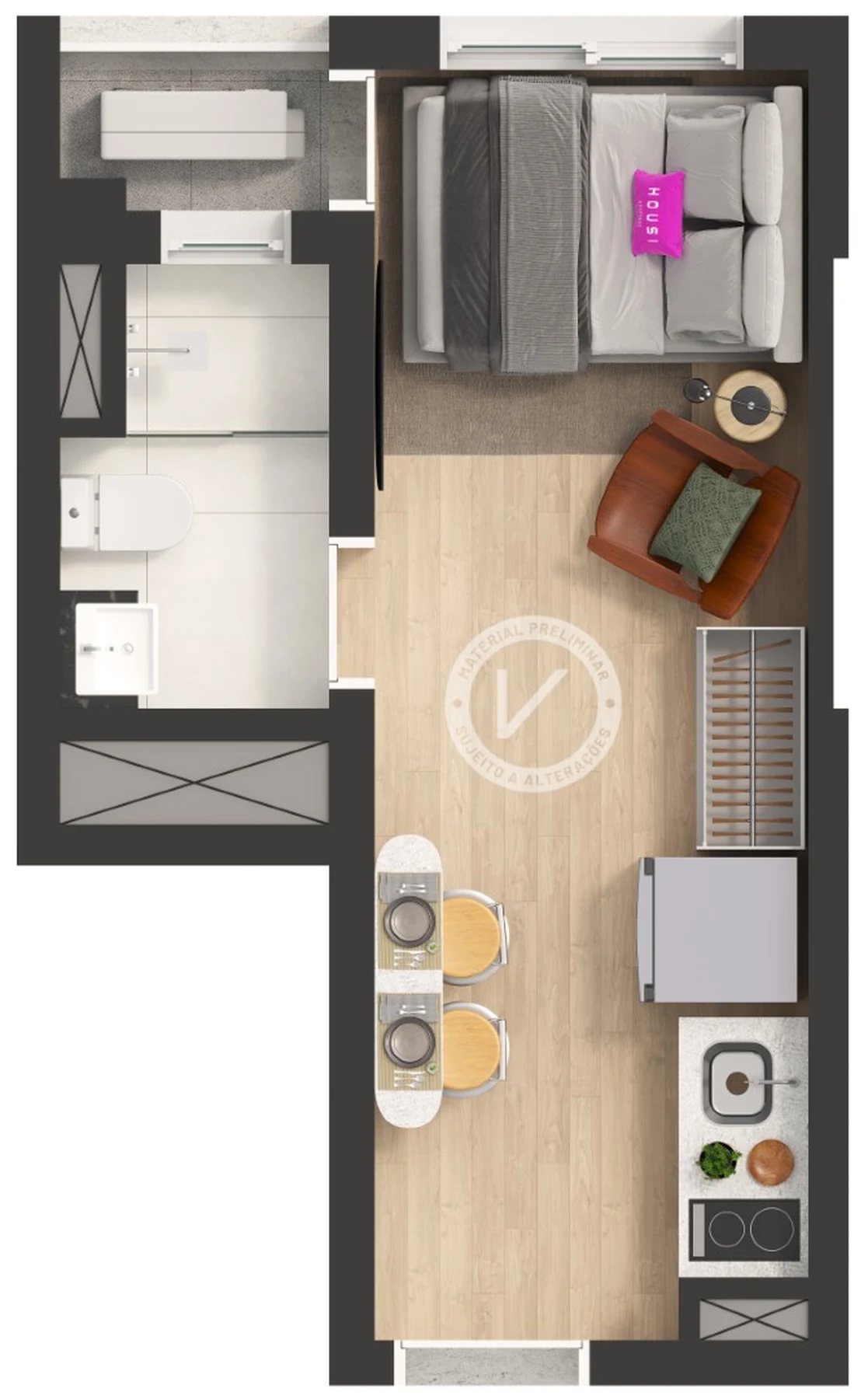 Planta 06 - 1 dorm 19,51m² - studio