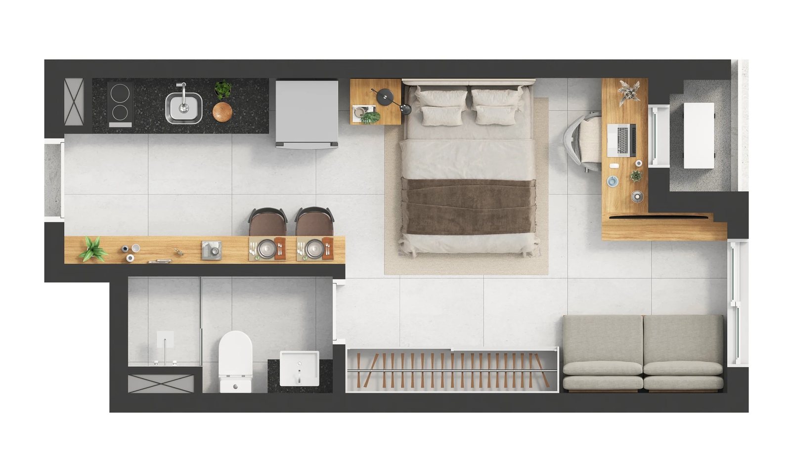 Planta 02 - 1 dorm 26,33m² - studio