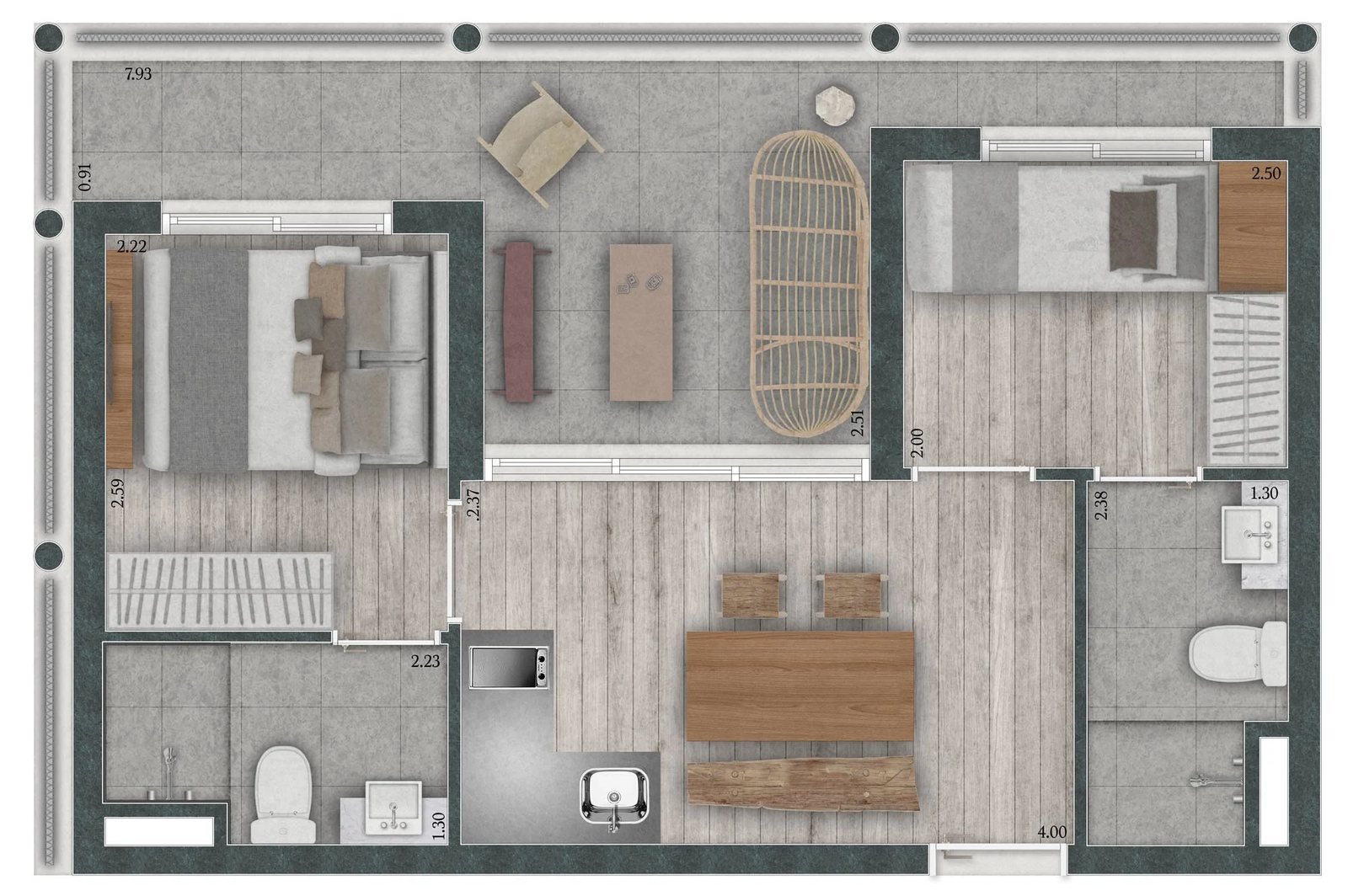 Planta 08 - 2 dorm 45m²