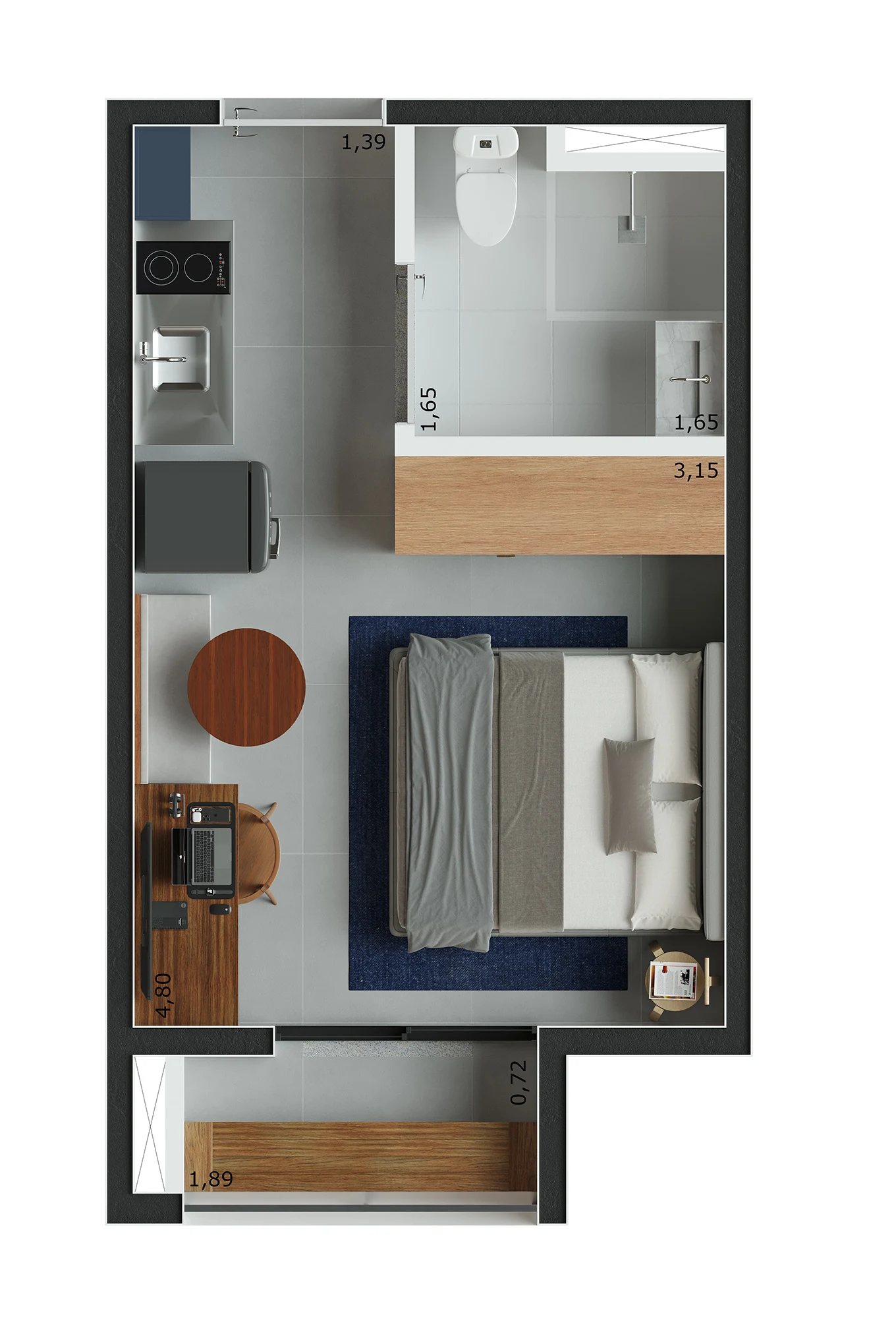 Planta 01 - 1 dorm 18,80m² - studio