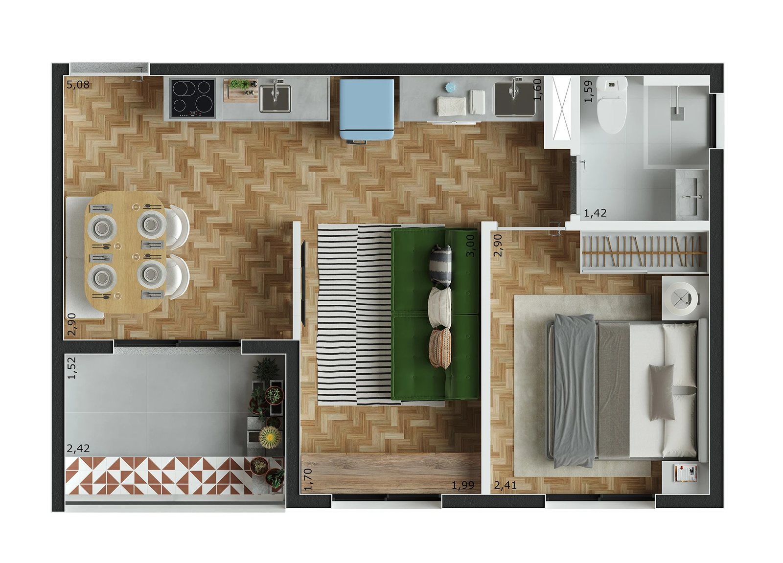 Planta 07 - 1 dorm 35m² - opção