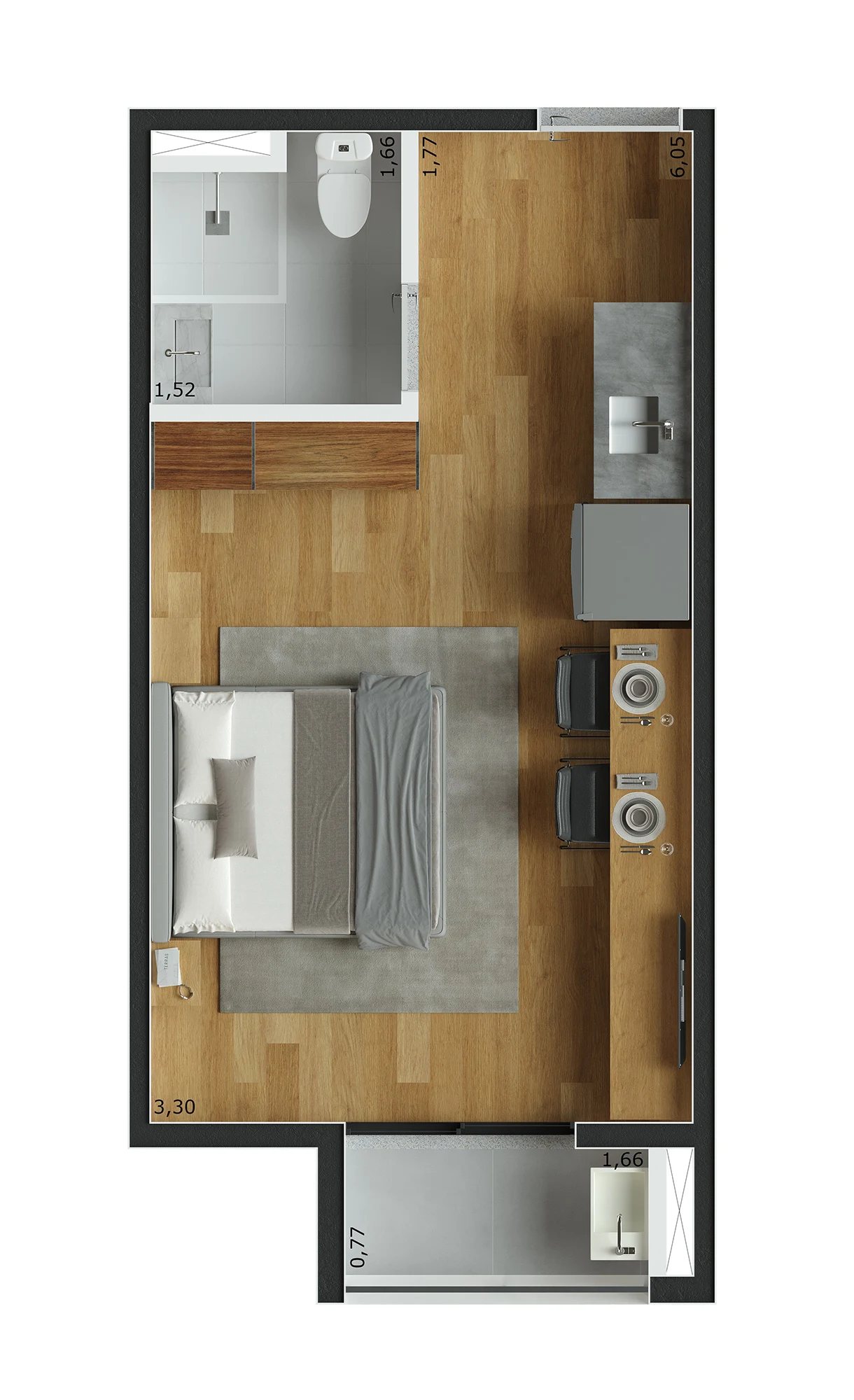 Planta 02 - 1 dorm 24m² - studio