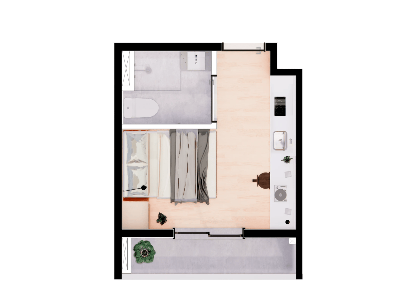 Planta 01 - 1 dorm 17,08m² - studio