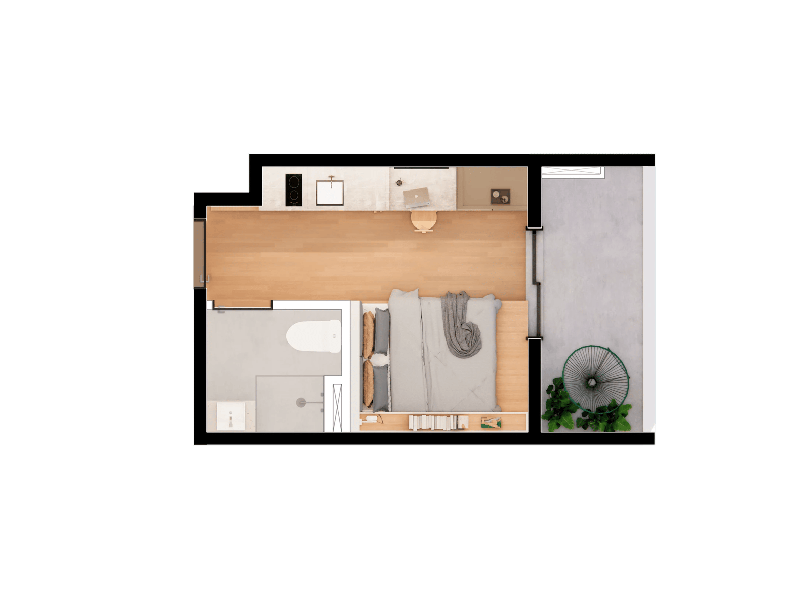 Planta 02 - 1 dorm 20,32m² - studio